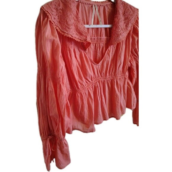 Anthropologie BabyDoll Collared Blouse Size XS Cotton Long Sleeve V Neck - Picture 5 of 10